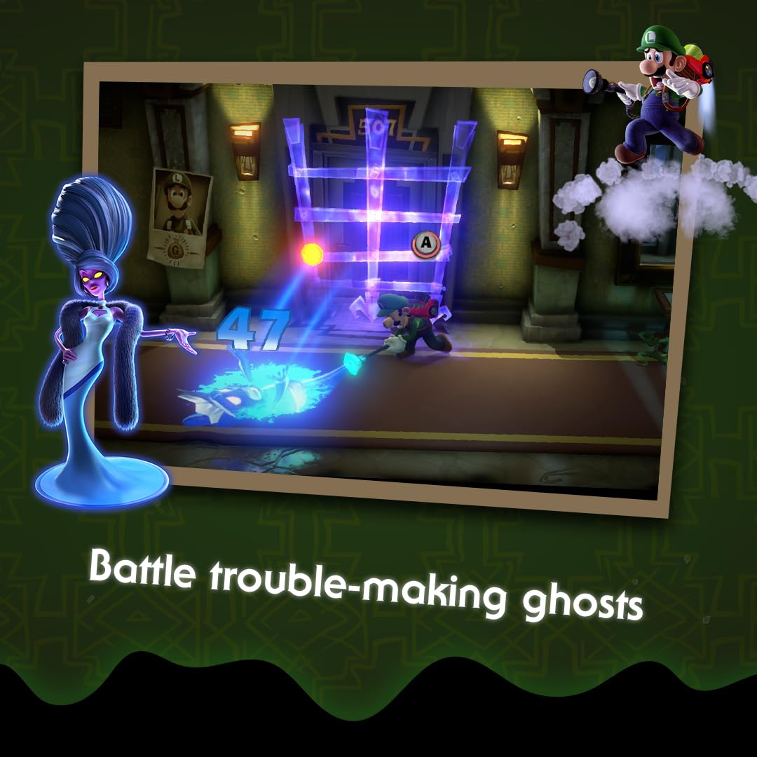 Nintendo Luigi's Mansion 3 Standard Edition game for Nintendo Switch, featuring colorful game cover art with Luigi and ghostly themes.