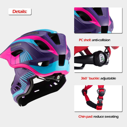 ROCKBROS Kids Full Face Bike Helmet Kids Helmet Toddler Bike Helmets Full Face Protective Safety Helmet for MTB Skateboarding Scooter Roller Skating Cycling S: 48-52 cm, M: 55-58 cm