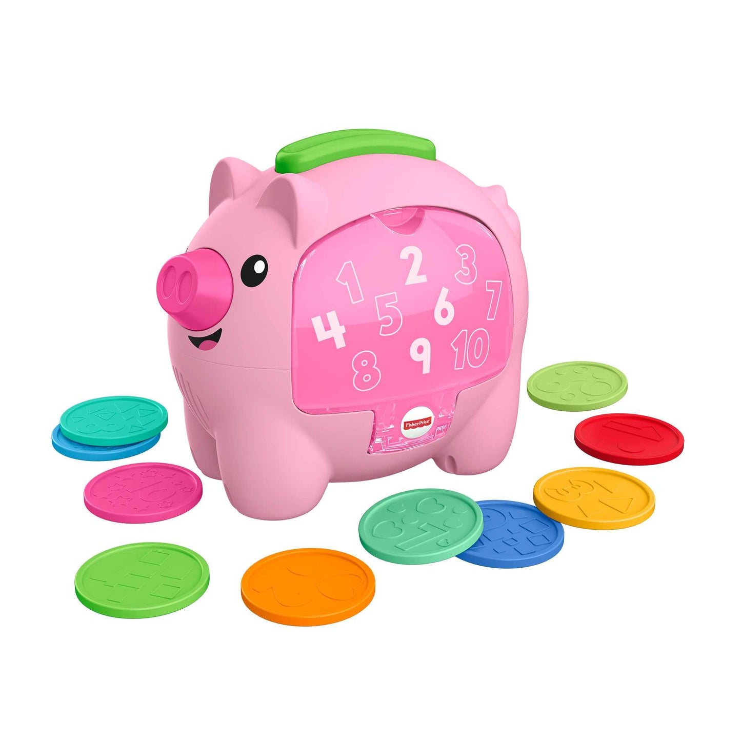 Fisher-Price Laugh & Learn Count & Rumble Piggy Bank musical baby toy with colorful design and playful motion features.