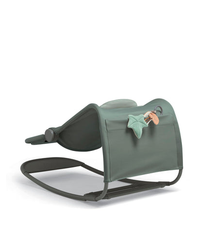 Mamas & Papas Tempo 3-in-1 rocker and bouncer with lightweight frame, 3-point harness, and removable magnetic toy bar in Ivy color.