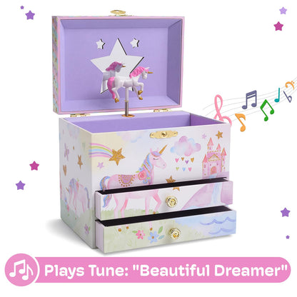 Jewelkeeper Unicorn Jewellery Box for Girls with 2 Pull-out Drawers, Glitter Rainbow and Stars Unicorn Design, The Beautiful Dreamer Tune - Store Your Precious Items - Ideal for Girls Ages 3 and Up