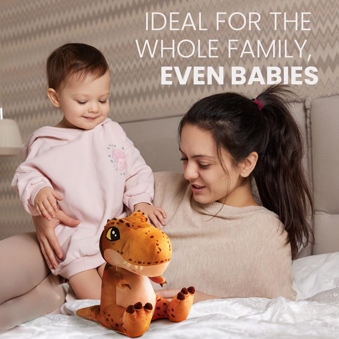 BIOSYNEX - Jurassic World Explorers Heatable Plushies – Microwave Warm Cuddle Toy with Removable Clay Bead Pouch - Gentle and Comforting Warmth - Machine Washable and Safe from Birth (T-Rex)
