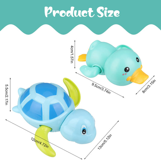 Pinenuts Baby Bath Toys, 4 Pcs Baby Bath Tub Toys Wind-up Toys Paddling Pool Toys Floating Swimming Ducks & Turtles Water Toys for Toddler Kids Girls Boys Bath-time Shower Gifts