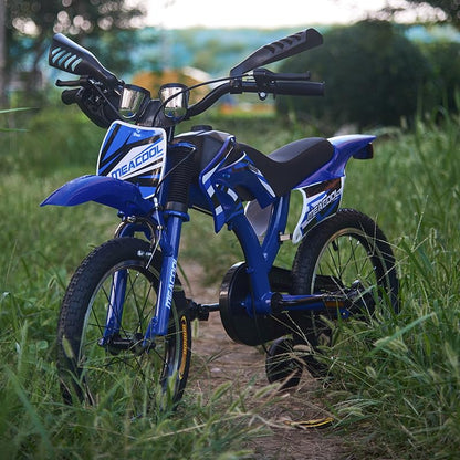 BSTSEL 16"/18"/20" Kids Bike Boys Motocross Bike Dazzling Motorcycle Bike Simulated Motorbike Sound Boys Bicycle Gift with Removable Stabilisers Wheels for Ages 4-12 Years Old (Blue, 16 inch Wheels)