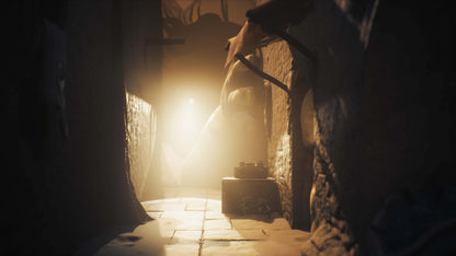 Nintendo Switch game card for Little Nightmares III by Bandai Namco, featuring dark, mysterious artwork on the game cartridge.