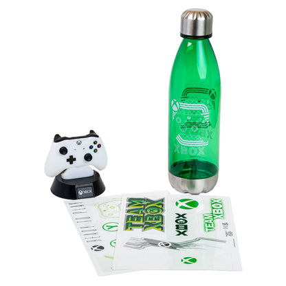 Paladone Xbox Icons Light, stickers, and bottle gift set featuring official Xbox merchandise and gaming-themed designs.