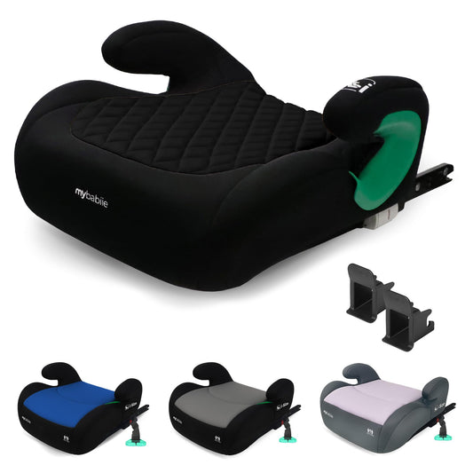 My Babiie MBCSB25 Child Booster Seat - ISOFIX, R129 i-Size 125-150cm (Group 3, 6 to 12 Years Approx.) Portable Kids Car Seat, Comfortable, Compact, Lightweight, Ideal for Travel - Quilted Black