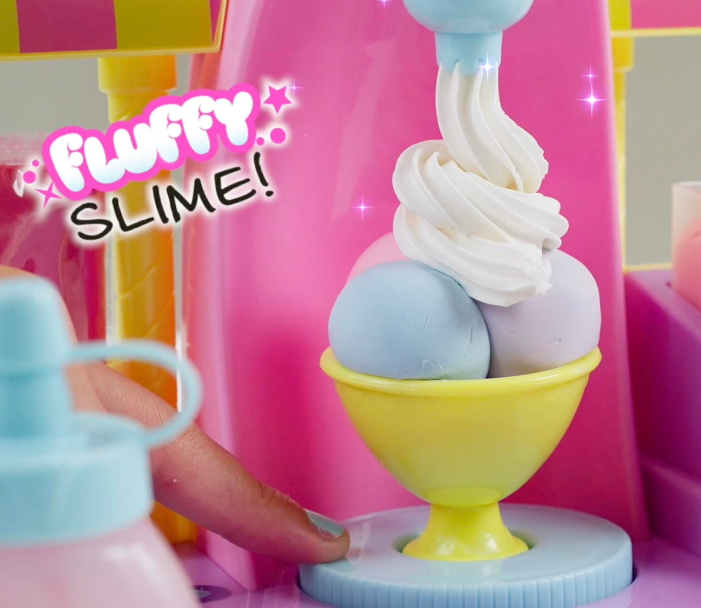 Pink So Slime DIY Fluffy Ice Cream Factory kit with fun decorations and accessories for making glue-free slime sundaes, ages 6+.
