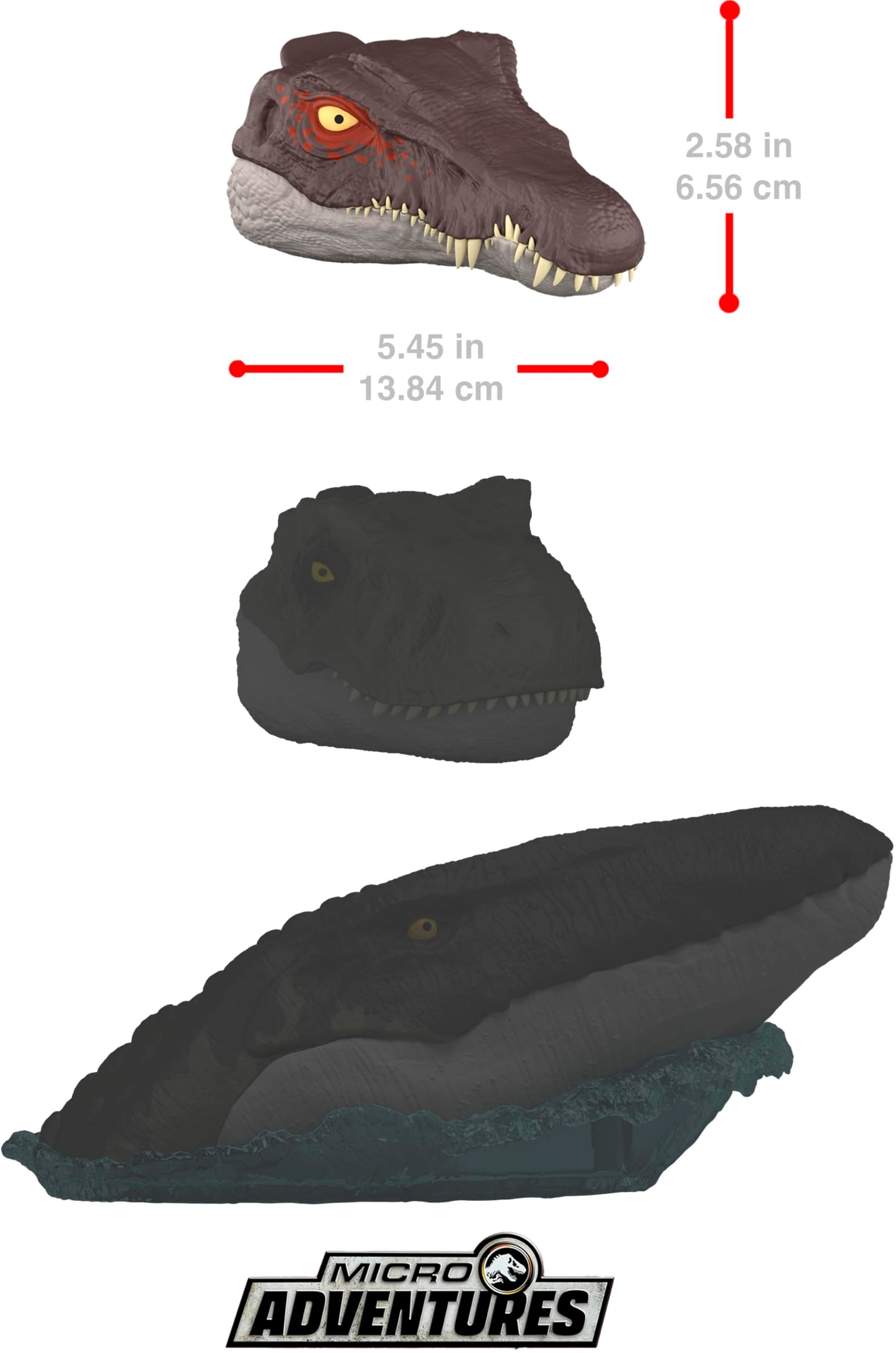 Mattel Jurassic World Rebirth Micro Adventure Playset, Spinosaurus Head Opens to 4 Interactive Features, 3 Micro Figures, Dinosaur Toy, JGB98