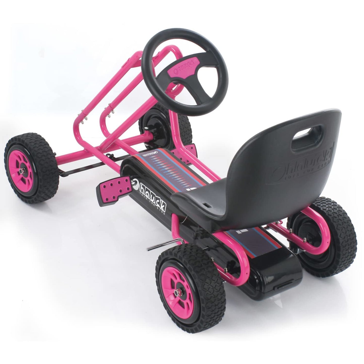 hauck Lightning, Pink - Go Kart for Kids Age 4 to 8 up to 50 kg, Girls & Boy Ride-On Race Car with Rubber Tyres, Adjustable Seat, Handbrake, Sturdy Steel Frame