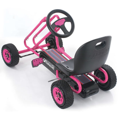 hauck Lightning, Pink - Go Kart for Kids Age 4 to 8 up to 50 kg, Girls & Boy Ride-On Race Car with Rubber Tyres, Adjustable Seat, Handbrake, Sturdy Steel Frame