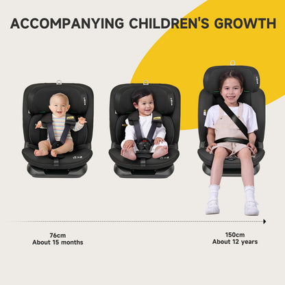 Jovikids Car Seat, i-Size, Suitable for Child 76 to 150 cm (Approx. 15 Months to 12 Years), Group 1 2 3, ECE R129, Adjustable Height and Tilt, Top Tether, Side Protection, Baby Car Seat with ISOFIX