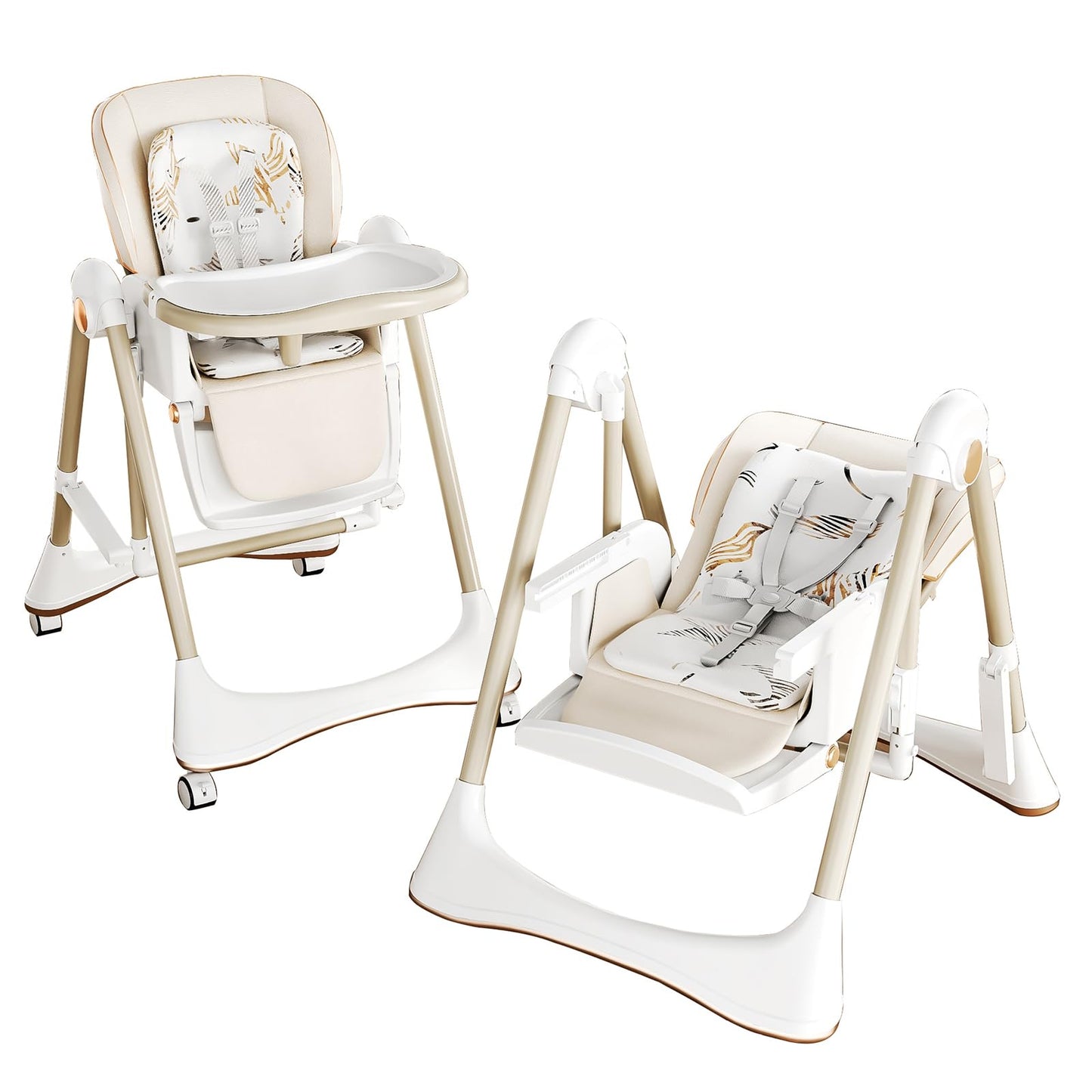 Magic ZC 2-in-1 Dining Mode and Swing Mode Baby High Chair Toddler Feeding Dining Chair, Multifunctional Foldable, Convertible with Detachable Double Trays and Wheels (8121 White)