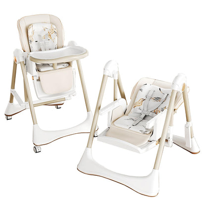 Magic ZC 2-in-1 Dining Mode and Swing Mode Baby High Chair Toddler Feeding Dining Chair, Multifunctional Foldable, Convertible with Detachable Double Trays and Wheels (8121 White)