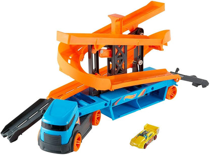 Hot Wheels City Lift & Launch Hauler Vehicle with Storage for up to 20 1:64 Cars, Lift and Launch Feature and 1 Hot Wheels Car, for 3 Year Olds and Up - GNM62