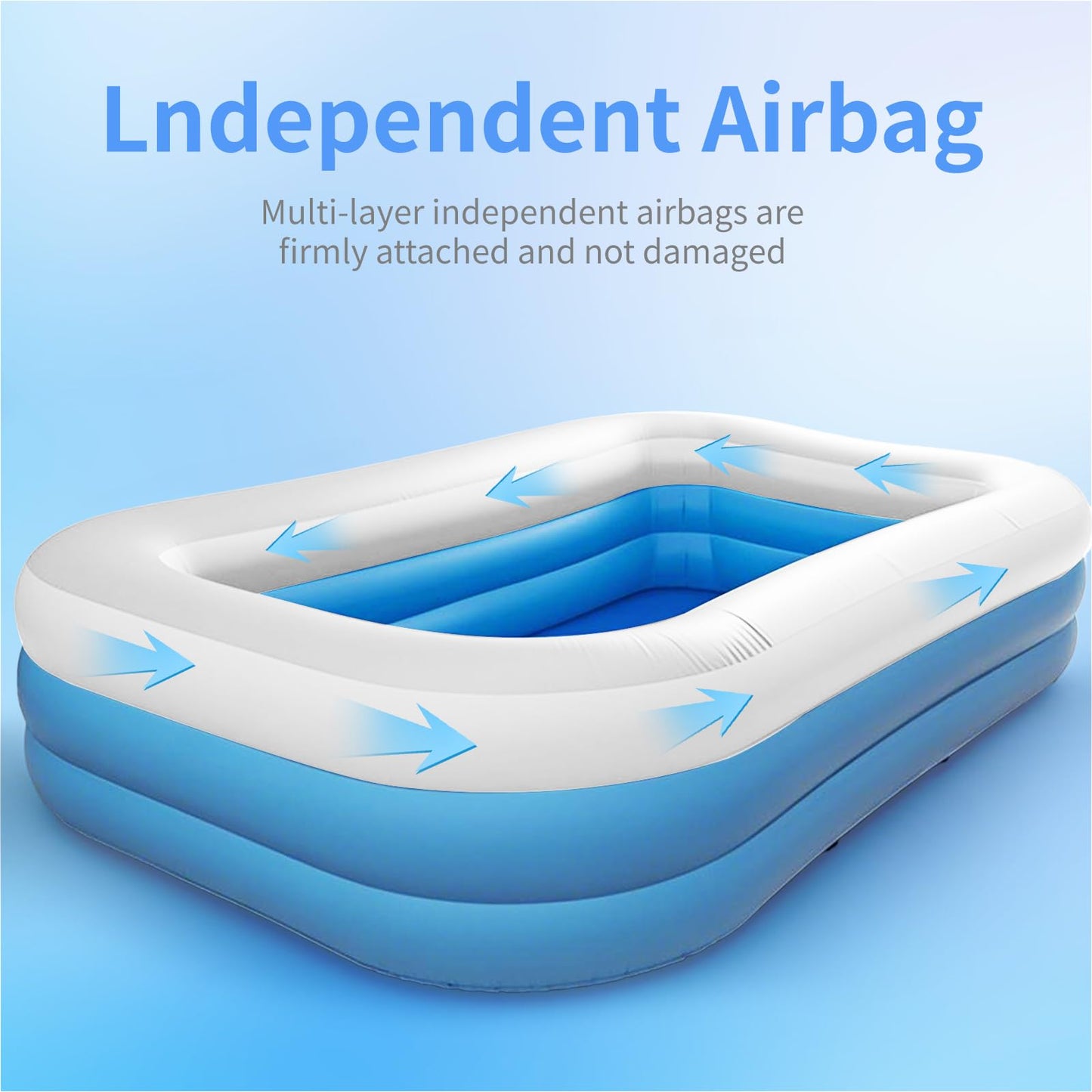 GALAXYER Inflatable Paddling Pool with Cartoon Prints, 3 Rings Large Rectangular Family Swimming Center for Kids Toddlers Adult, Indoor Outdoor Garden Swimming Pool, 205 × 125 × 50 CM