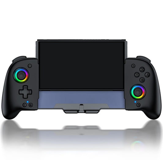 Fanxieast wireless Switch Pro controller with ergonomic design, programmable Joy-Con, vibration, auto turbo, and RGB lighting.