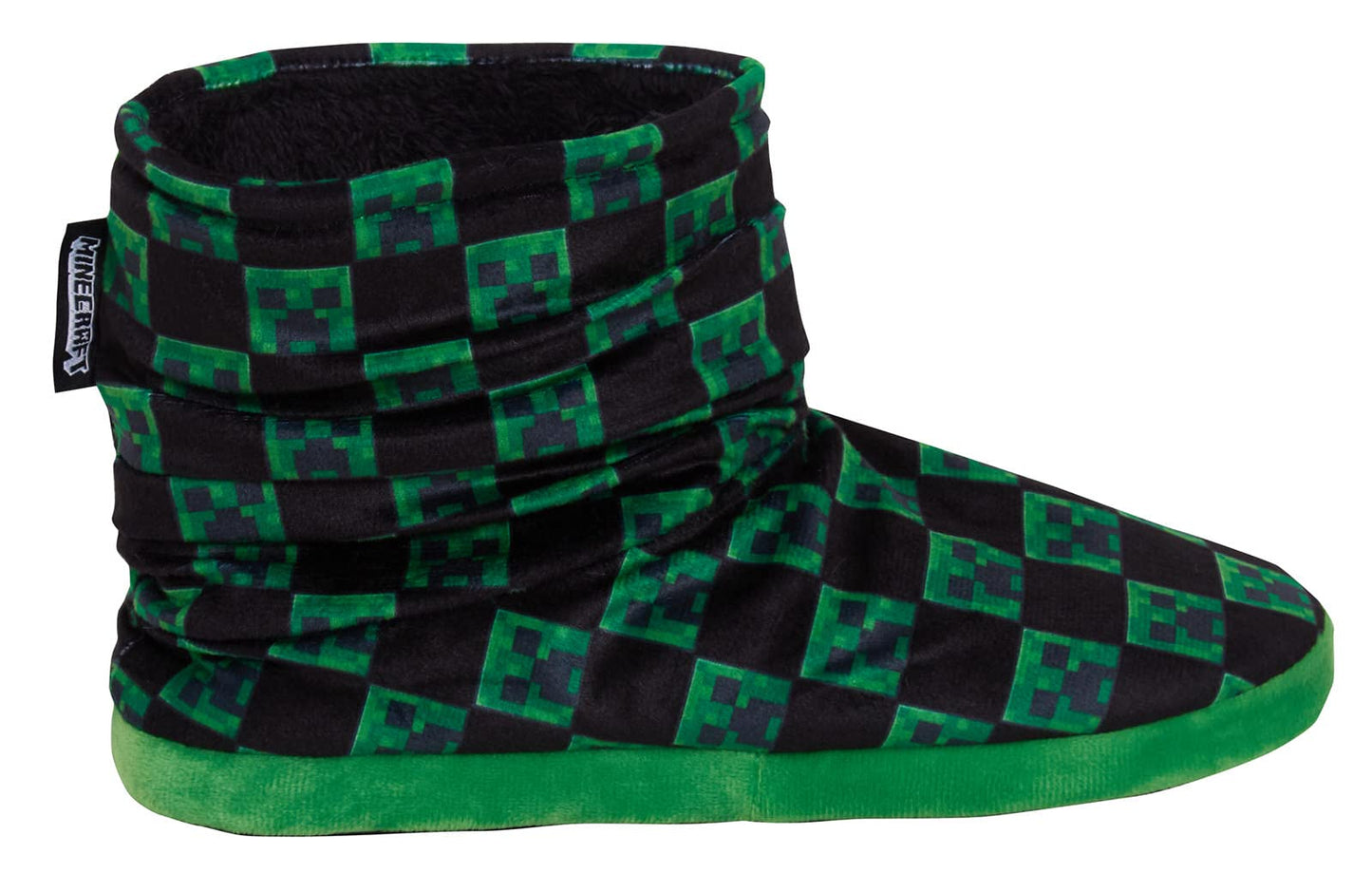 Minecraft Boys Slipper Boots Kids Creeper Gamer Fleece Lined Slippers for Gamers House Shoes Black/Green 6 UK