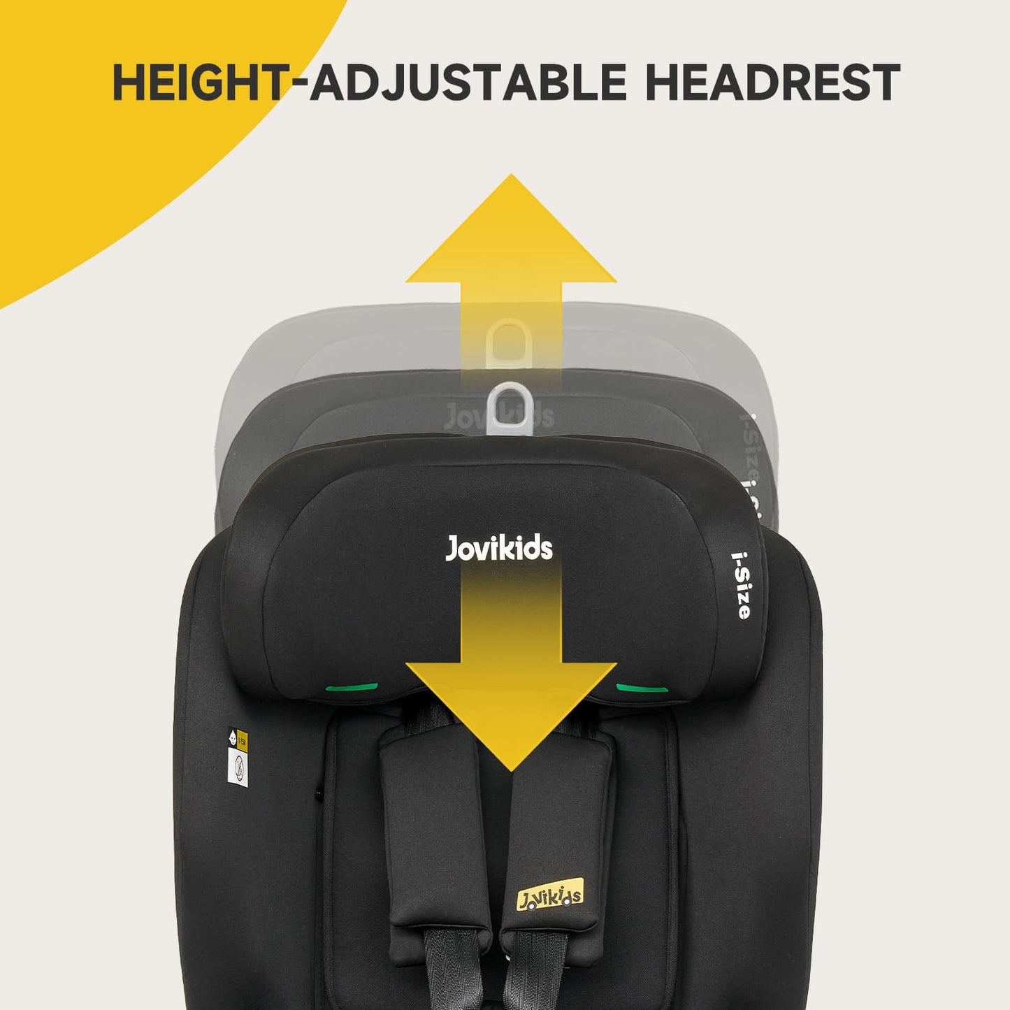 Jovikids Car Seat, i-Size, Suitable for Child 76 to 150 cm (Approx. 15 Months to 12 Years), Group 1 2 3, ECE R129, Adjustable Height and Tilt, Top Tether, Side Protection, Baby Car Seat with ISOFIX