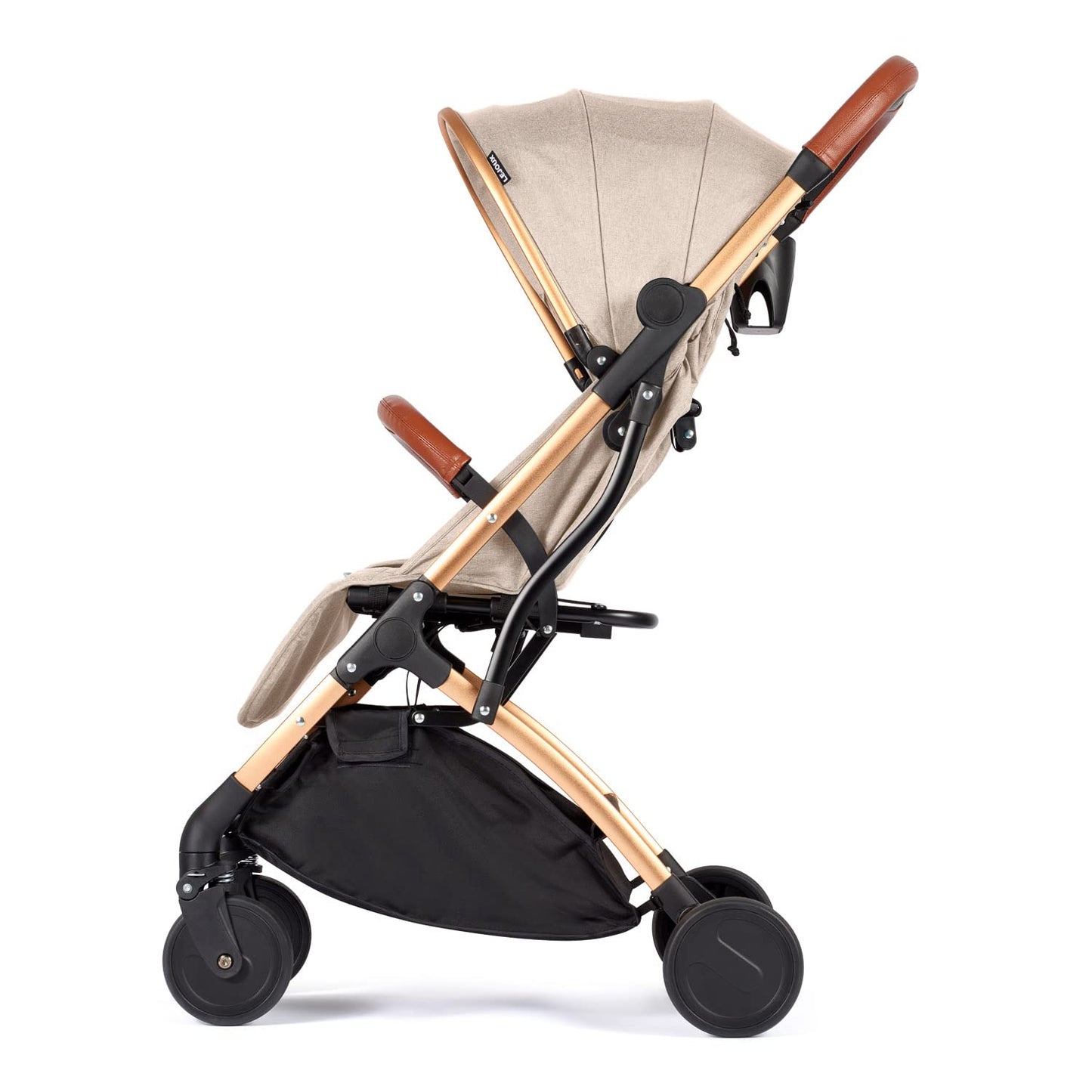 Lejoux™ Baby Pushchair Stroller– Lightweight Foldable Travel Buggy with 5-Point Harness, Adjustable Seat Back and Oversize Basket Folds with 1 Hand – Smooth Swivel Wheels Rain Cover (Beige)
