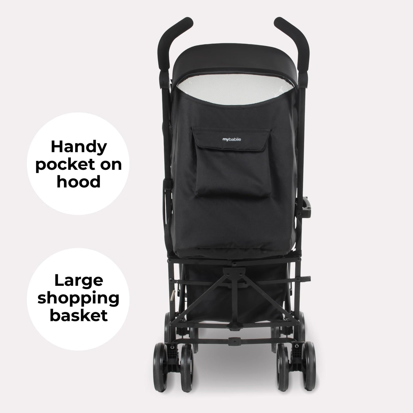 My Babiie MB01 Stroller - from Birth to 4 Years (22kg), Lightweight & Compact Umbrella Fold, Travel Buggy for Toddlers - Black