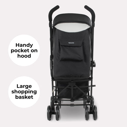 My Babiie MB01 Stroller - from Birth to 4 Years (22kg), Lightweight & Compact Umbrella Fold, Travel Buggy for Toddlers - Black