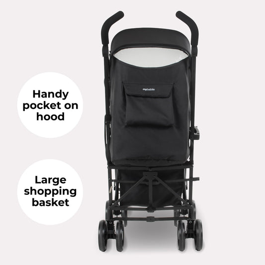 My Babiie MB01 Stroller - from Birth to 4 Years (22kg), Lightweight & Compact Umbrella Fold, Travel Buggy for Toddlers - Black