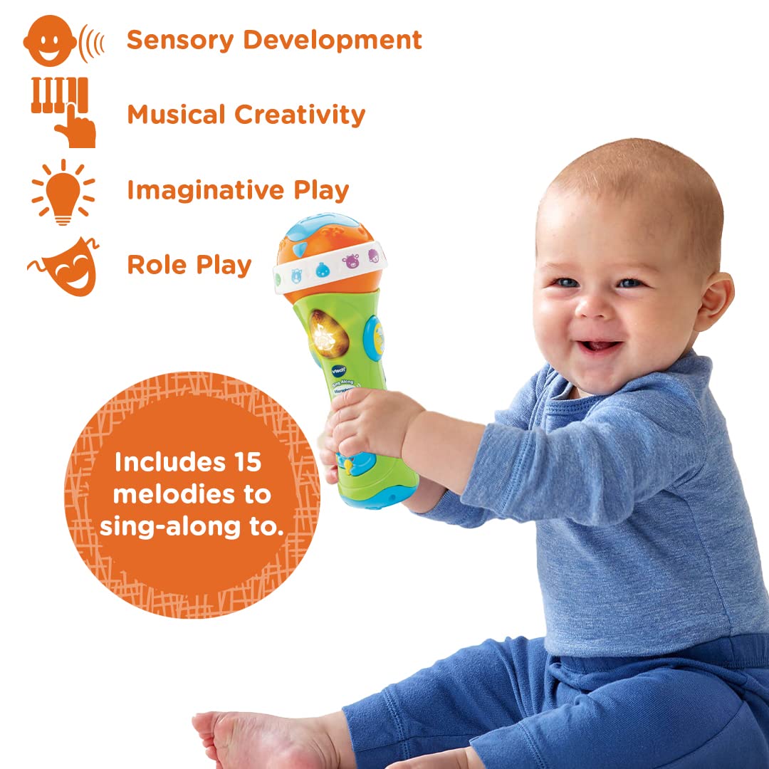 VTech Sing Along Microphone for Kids, Toddler Toy Microphone with Amplified Voice Effect and Animal Sounds, Educational Toys for Boys and Girls 1, 2, 3+ Year Olds, 78763, English Version
