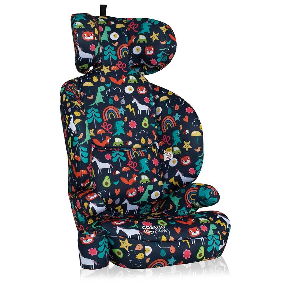 Cosatto Ninja 2 iSize Car Seat - from 100-150cm, Approx 4 Years - 12 Years, R129 High Back Booster, 10 Position Headrest, Easy Install Seatbelt or ISOFIX Fitting, Forward Facing (Carnival)
