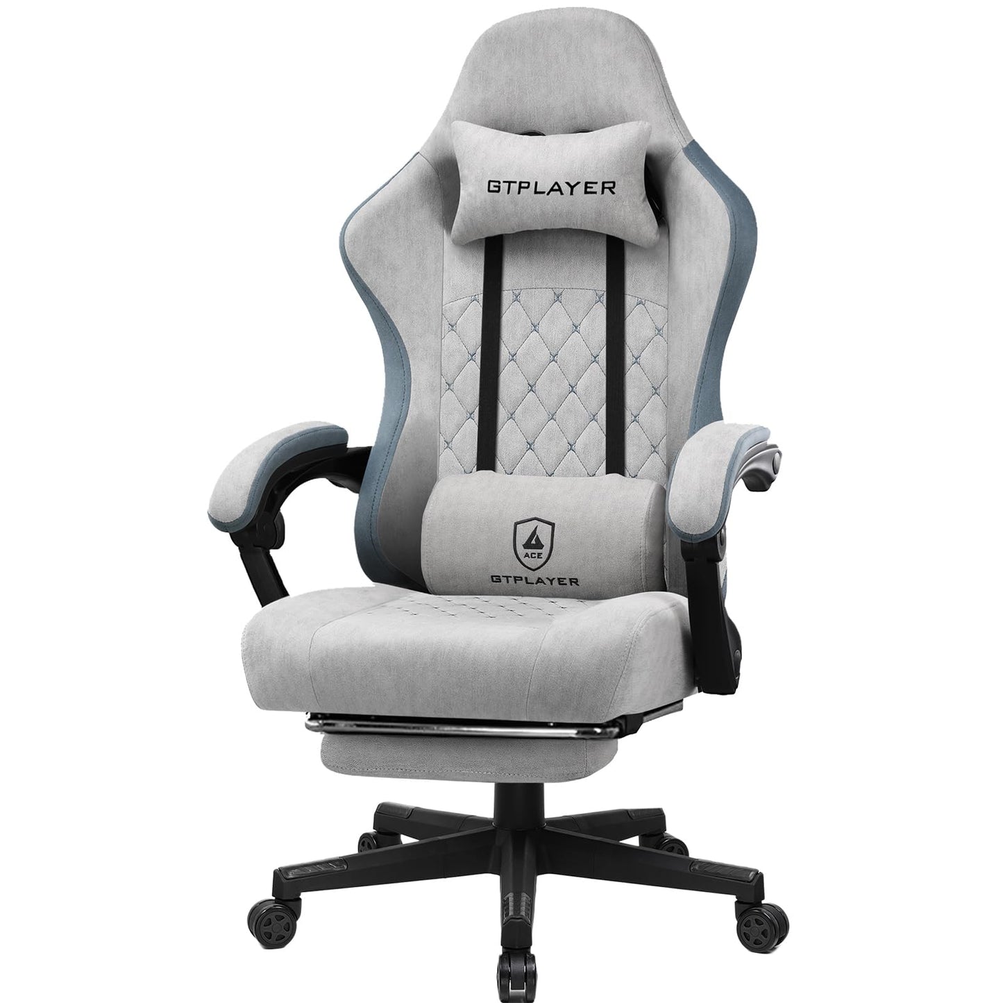 GTPLAYER Fabric Gaming Chair with Footrest, Ergonomic Computer Desk Chair with Pocket Spring Cushion Home Office High Back Support Lumbar Support Heavy Duty Wide