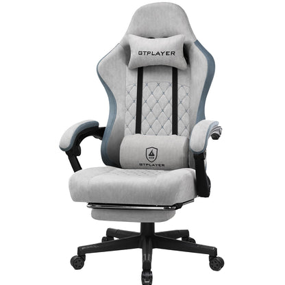 GTPLAYER Fabric Gaming Chair with Footrest, Ergonomic Computer Desk Chair with Pocket Spring Cushion Home Office High Back Support Lumbar Support Heavy Duty Wide