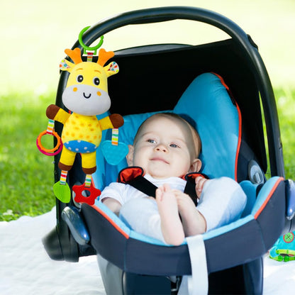 MIFKLMV baby pram toy set with plush giraffe stuffed animals, clip-on soft hanging rattle toy for infants 0-6 months