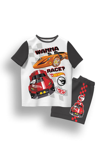 Hot Wheels Pjs Boys Short Pyjamas Sets | Cotton Short-Sleeve T-Shirt And Shorts For Kids Pyjamas | Summer Boys Shortie Pyjama Set | 2 Piece Race Cars Nightwear (Black, 3-4 Years)