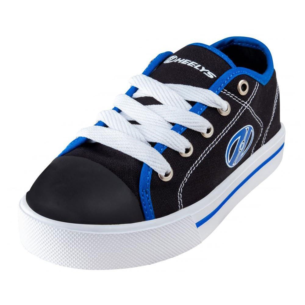 Heelys Boy's Classic X2 trainers in black, white, and snorkel blue with wheels, size 12 UK, showing the sneakers with wheels and design.