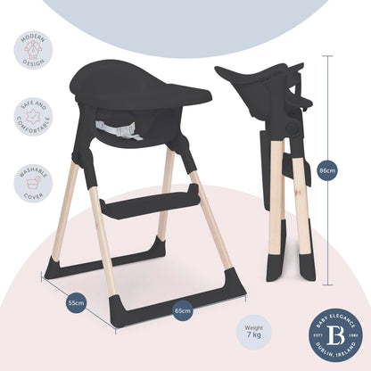 Mash High Chair Bundle by Baby Elegance | Includes Newborn Seat (0-6 Months), Toddler Seat (6+ Months) & Black Cushion | Adjustable Black High Chair for Babies & Toddlers