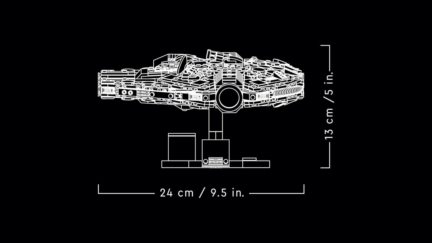 LEGO Star Wars 75375 Millennium Falcon set with display stand and nameplate, perfect for A New Hope fans and desk decor.