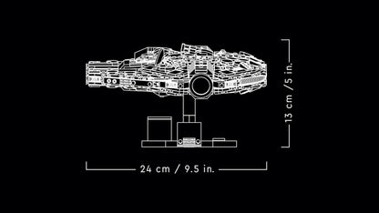 LEGO Star Wars 75375 Millennium Falcon set with display stand and nameplate, perfect for A New Hope fans and desk decor.