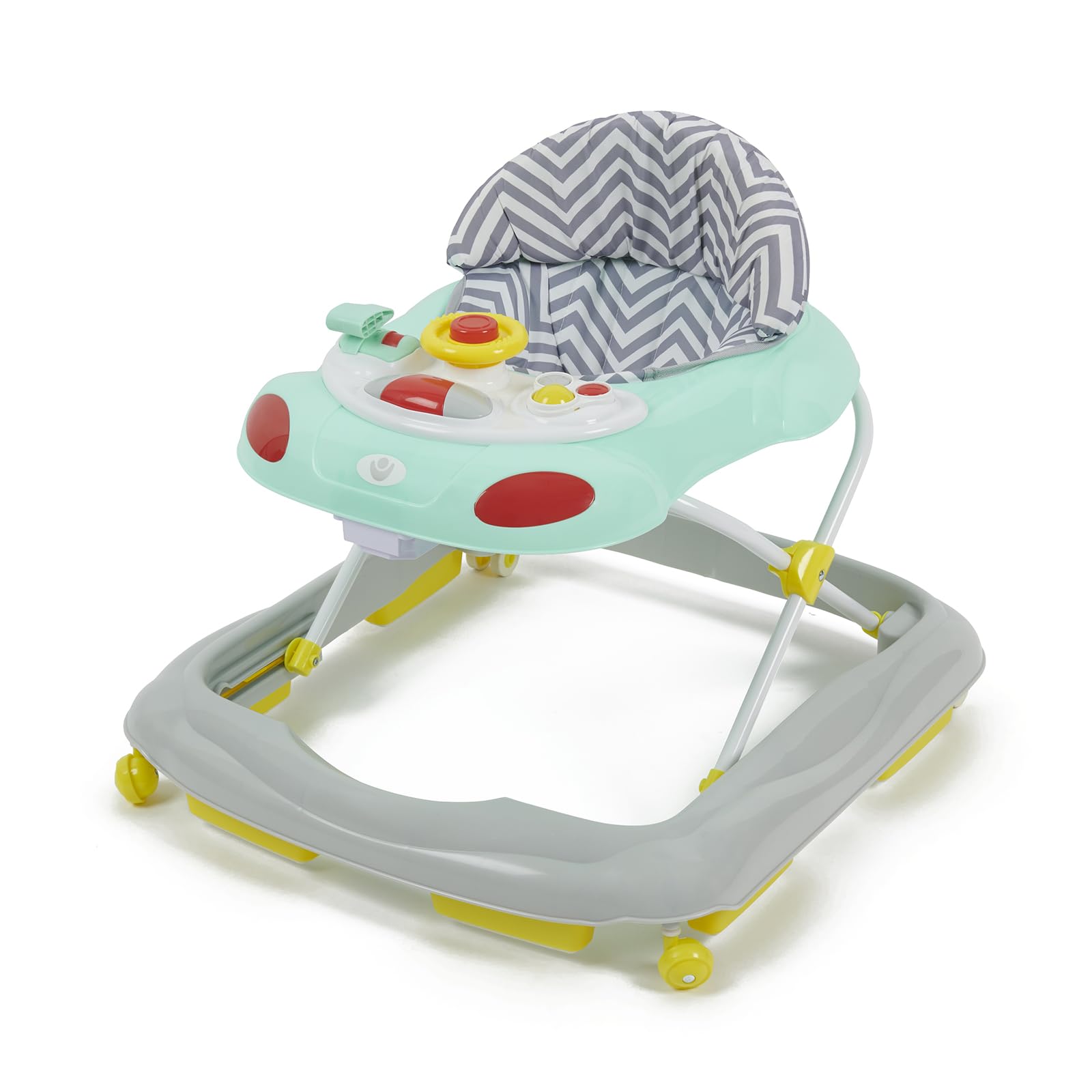 Babylo Go Go Height Adjustable Zigzag Walker with colorful zigzag pattern and sturdy wheels for baby mobility and fun.