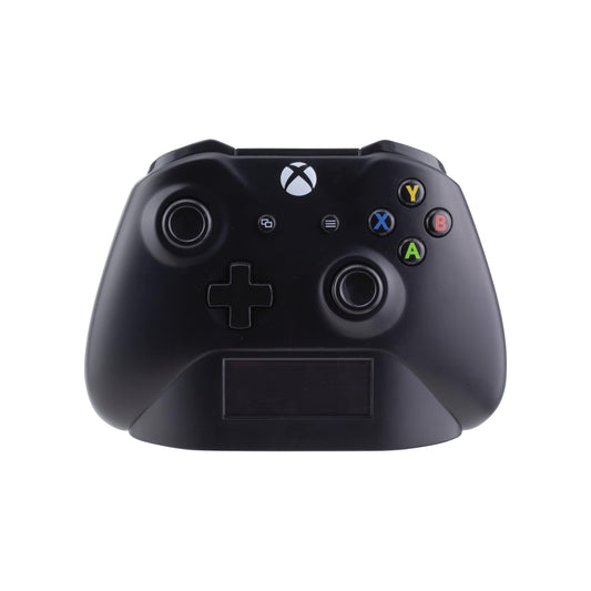 Paladone Xbox controller alarm clock in black with digital time and date display, gaming-themed bedroom decor accessory