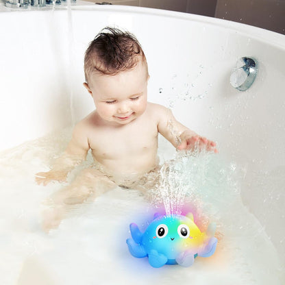Jovicos Baby Bath Toys, Octopus Sensory Light Up Bath Toys, Automatic Induction Spray Water Toys, Bath Time Shower Gifts for Baby Girls Boys（Blue）