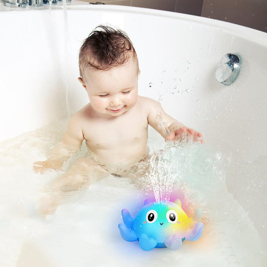 Jovicos Baby Bath Toys, Octopus Sensory Light Up Bath Toys, Automatic Induction Spray Water Toys, Bath Time Shower Gifts for Baby Girls Boys（Blue）
