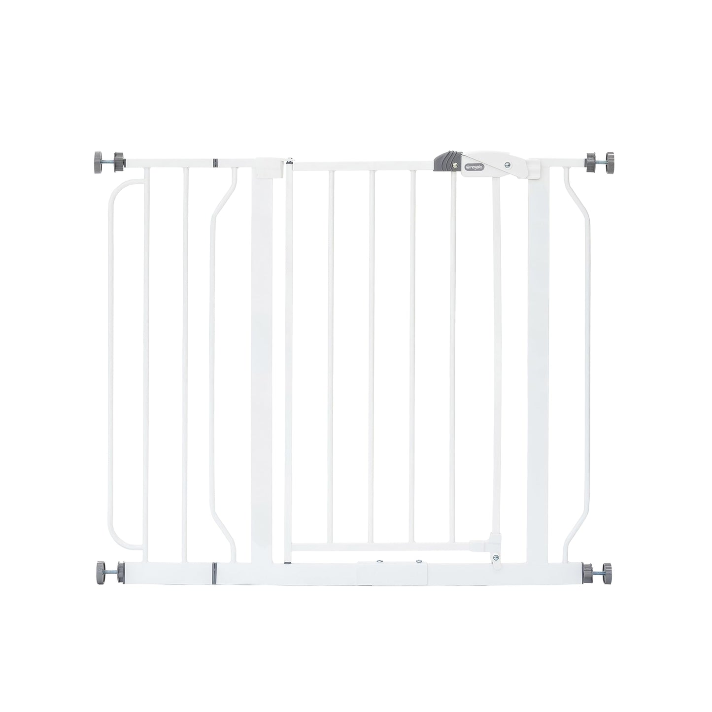 Regalo Easy Step Walk Thru baby safety gate with pressure mount system and 15 cm extension in a home setting