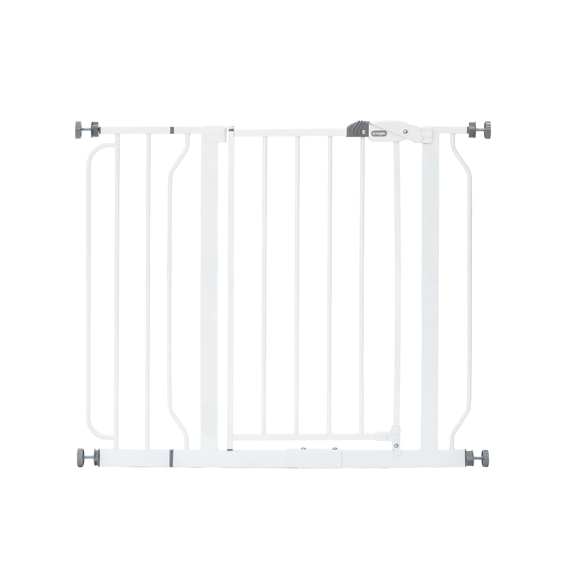 Regalo Easy Step Walk Thru baby safety gate with pressure mount system and 15 cm extension in a home setting