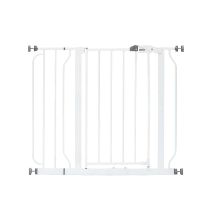 Regalo Easy Step Walk Thru baby safety gate with pressure mount system and 15 cm extension in a home setting