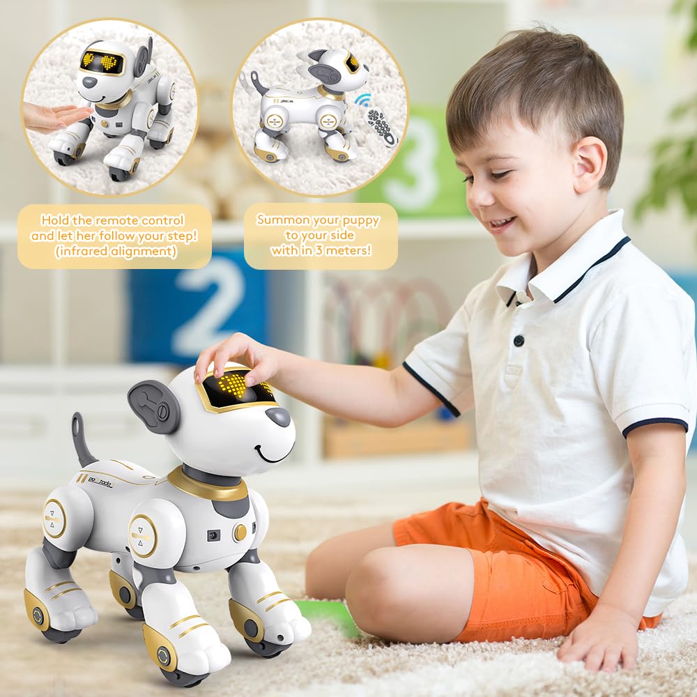 VATOS Remote Control Robot Dog Toy for Kids - Interactive Touch & Follow 17 Functions Robic Dogs, Programmable Smart Walking Intelligent Dancing RC Robot Puppy Toys 3-12 Birthday Gifts (Gold)