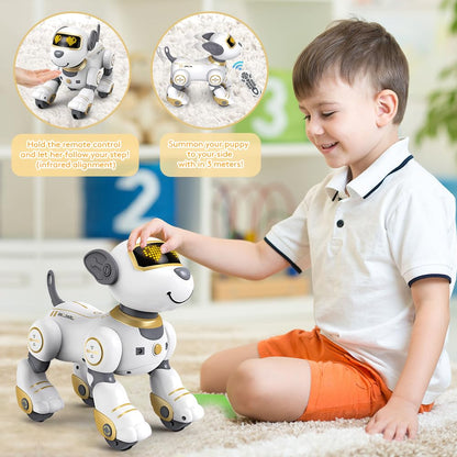 VATOS Remote Control Robot Dog Toy for Kids - Interactive Touch & Follow 17 Functions Robic Dogs, Programmable Smart Walking Intelligent Dancing RC Robot Puppy Toys 3-12 Birthday Gifts (Gold)