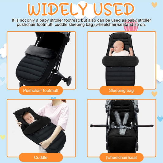 Rppiup Footmuff for Pushchair Universal, Soft Cosy Universal Footmuff for Stroller with Ultra-fine Fleece Lining, Waterproof Windproof Pushchair & Pram Footmuffs for Pushchair Stroller Buggy (Black)