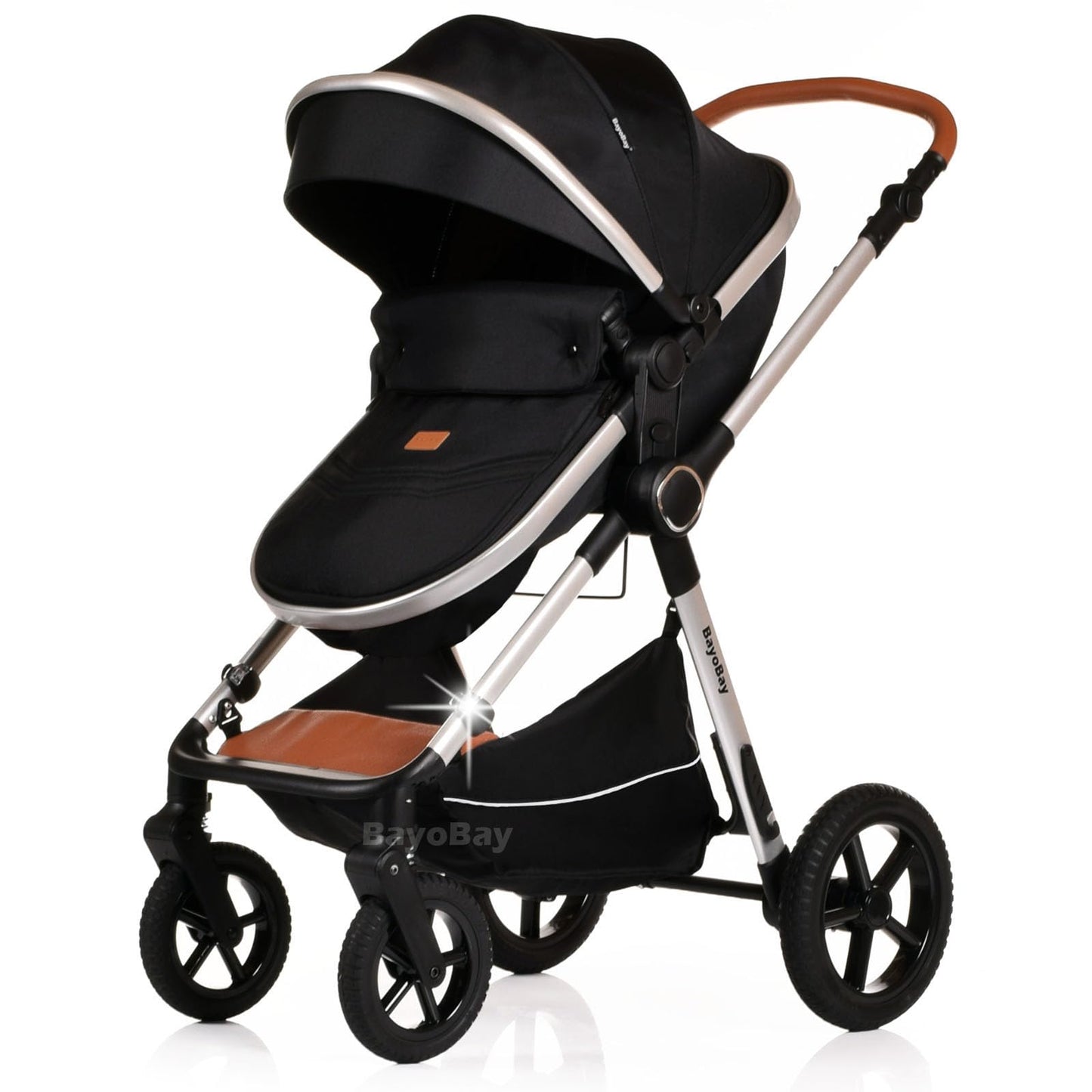 Baby Pram Pushchair Buggy Stroller 3 in 1 with Car Seat Child Lightweight Folding Stroller 3 in 1 Travel System Pram for Newborns Toddlers from Birth New 2026 Style FREEBIES (BBC - Black Silver, BBC)