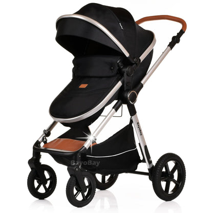 Baby Pram Pushchair Buggy Stroller 3 in 1 with Car Seat Child Lightweight Folding Stroller 3 in 1 Travel System Pram for Newborns Toddlers from Birth New 2026 Style FREEBIES (BBC - Black Silver, BBC)