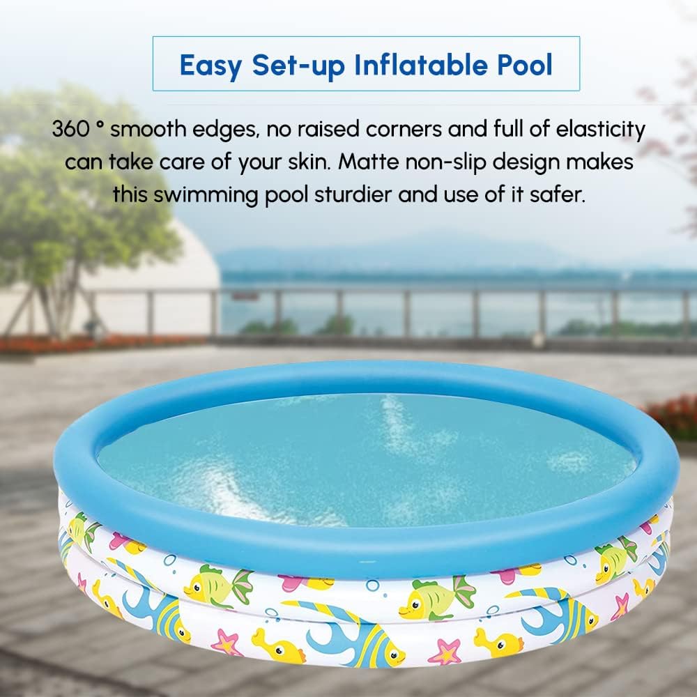 Multi-coloured TOIS inflatable paddling pool for kids, 48x10 inches, featuring ocean life design, perfect for small gardens.
